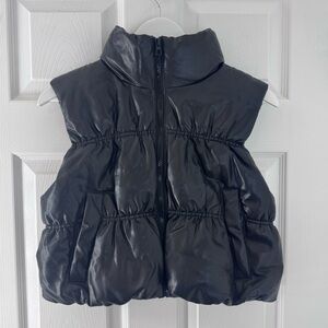 H&M Women’s Cropped Black Faux Leather Puffer Vest